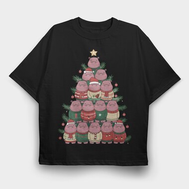 Hippos Christmas Tree, Tricou Oversize Barbati (Unisex)
