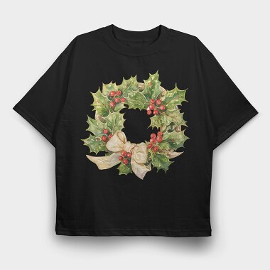 Holly Wreath Bow, Tricou Oversize Barbati (Unisex)