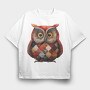 Hooting Christmas Quilt Owl, Tricou Oversize Barbati (Unisex)