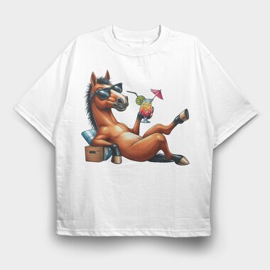 Horse Cocktail Sunglasses, Tricou Oversize Barbati (Unisex)