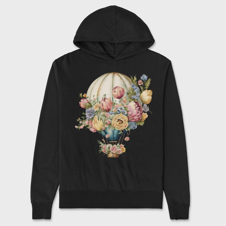 Hot Air Balloon Floral Vintage, Hanorac Oversize Barbati (Unisex)