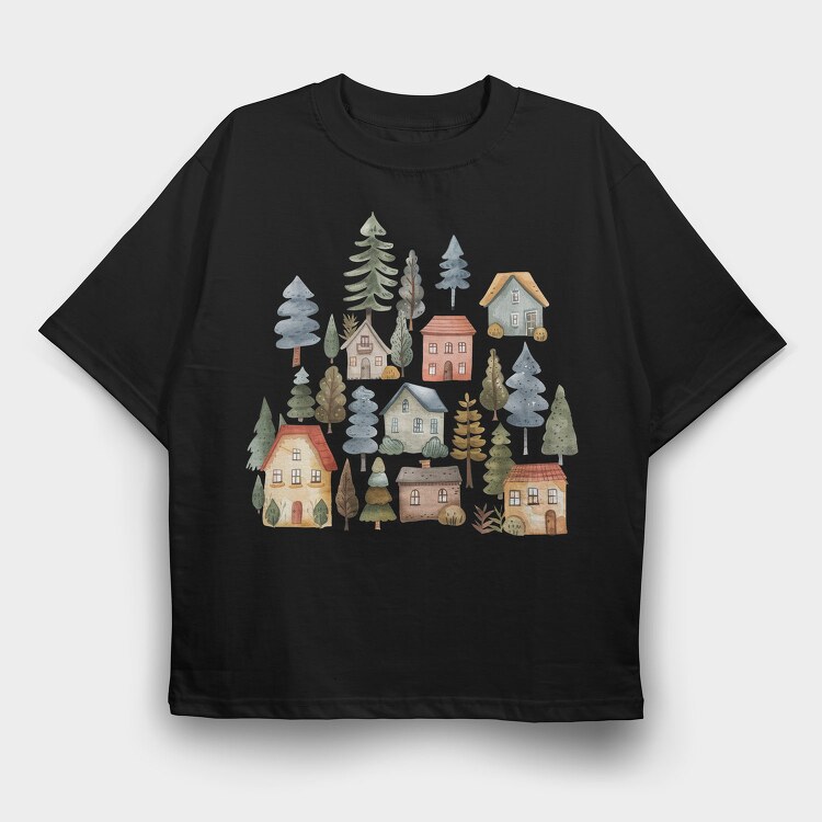 Houses 16 Nordic House Clipart, Tricou Oversize Barbati (Unisex)