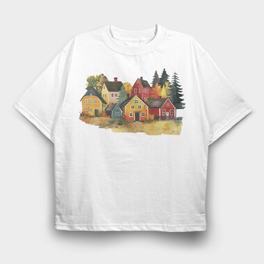 Houses In Autumn, Tricou Oversize Barbati (Unisex)