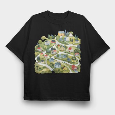 Houses In Country Side, Tricou Oversize Barbati (Unisex)