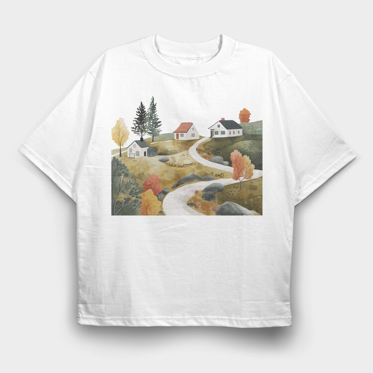 Houses In Countryside, Tricou Oversize Barbati (Unisex)