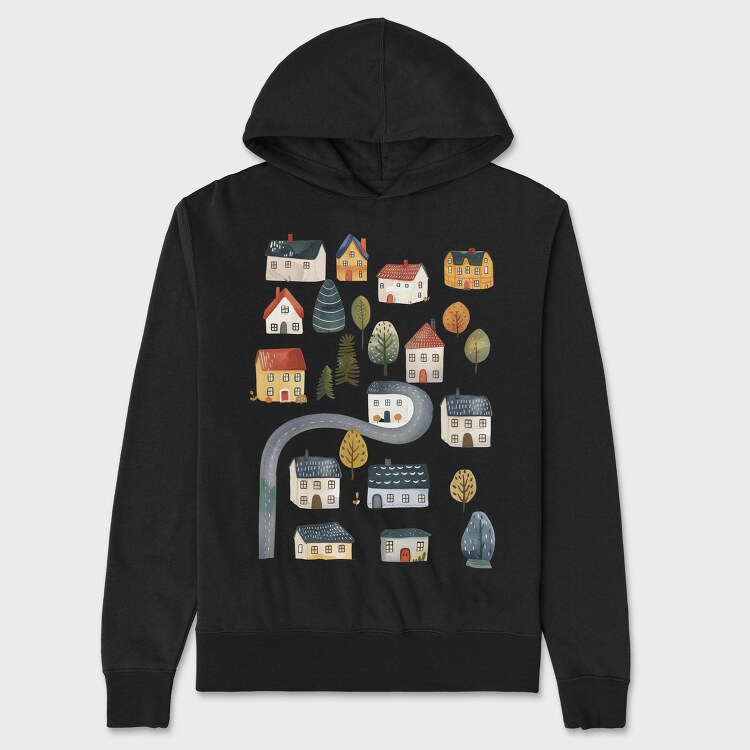Houses In Night, Hanorac Oversize Barbati (Unisex)