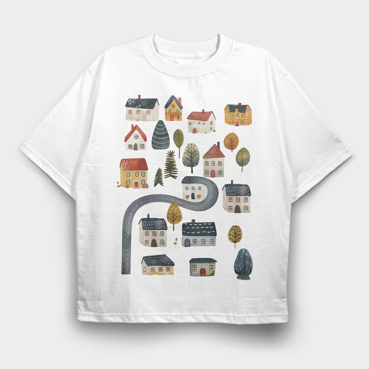Houses In Night, Tricou Oversize Barbati (Unisex)