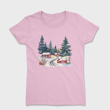 Houses In Snowy Forest, Tricou Femei