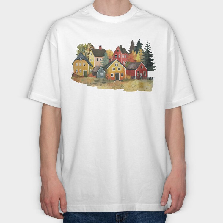 Houses In Autumn, Tricou Oversize Barbati (Unisex)