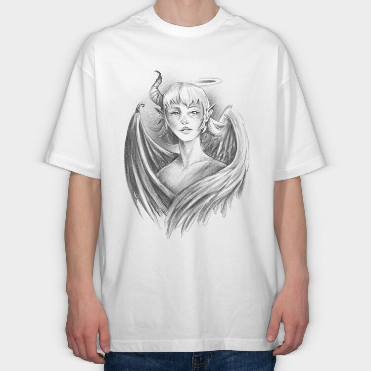 Angel And Demon Girl, Tricou Oversize Barbati (Unisex)