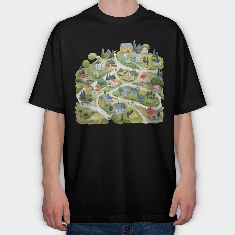 Houses In Country Side, Tricou Oversize Barbati (Unisex)