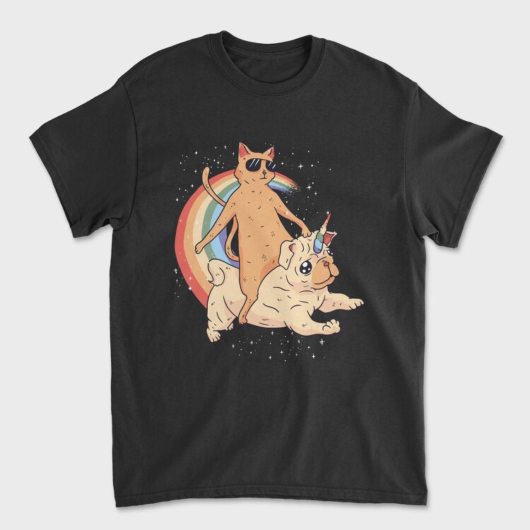 Cat Riding Dog Unicorn, Tricou Barbati (Unisex)