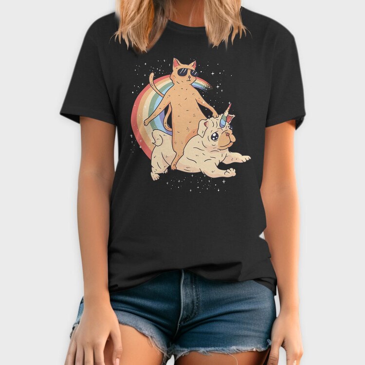 Cat Riding Dog Unicorn, Tricou Barbati (Unisex)