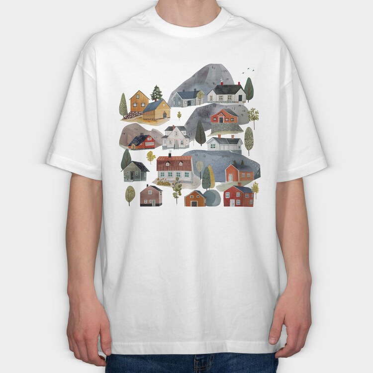 Houses In Hills, Tricou Oversize Barbati (Unisex)