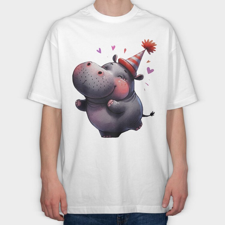 Hippo Party Hat, Tricou Oversize Barbati (Unisex)