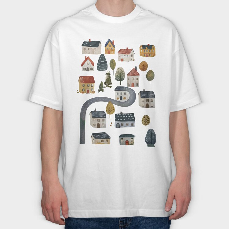 Houses In Night, Tricou Oversize Barbati (Unisex)