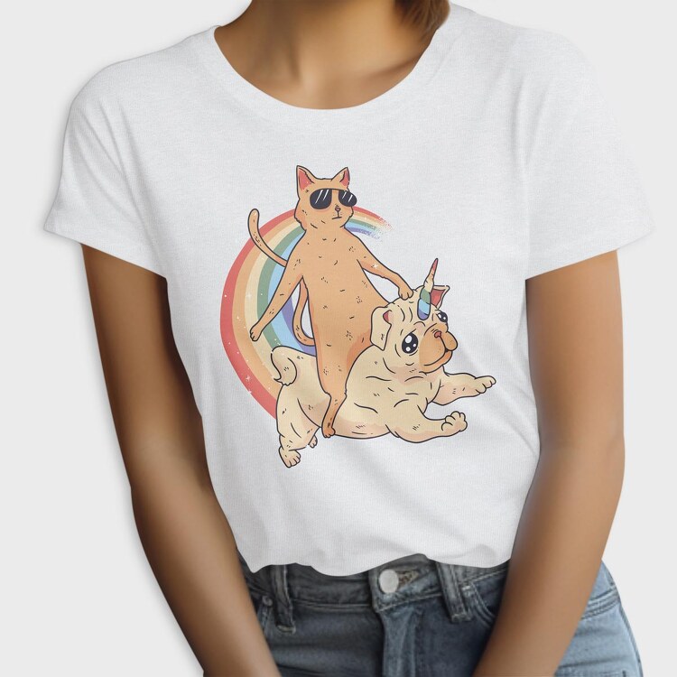 Cat Riding Dog Unicorn, Tricou Femei