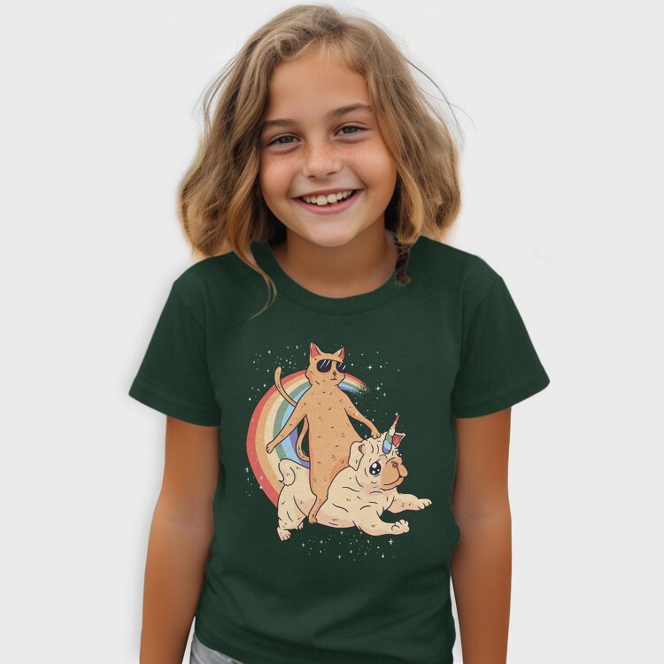 Cat Riding Dog Unicorn, Tricou Copii