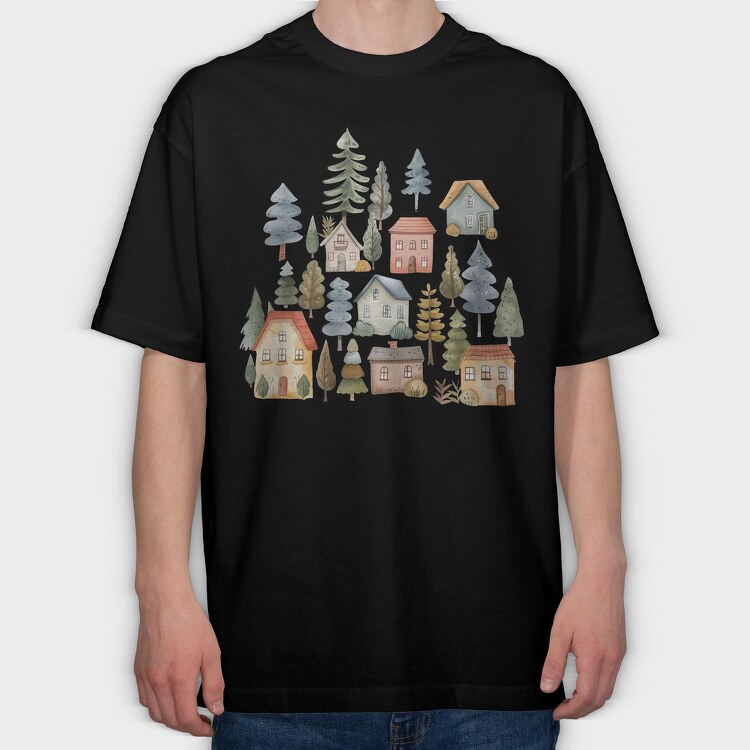 Houses 16 Nordic House Clipart, Tricou Oversize Barbati (Unisex)