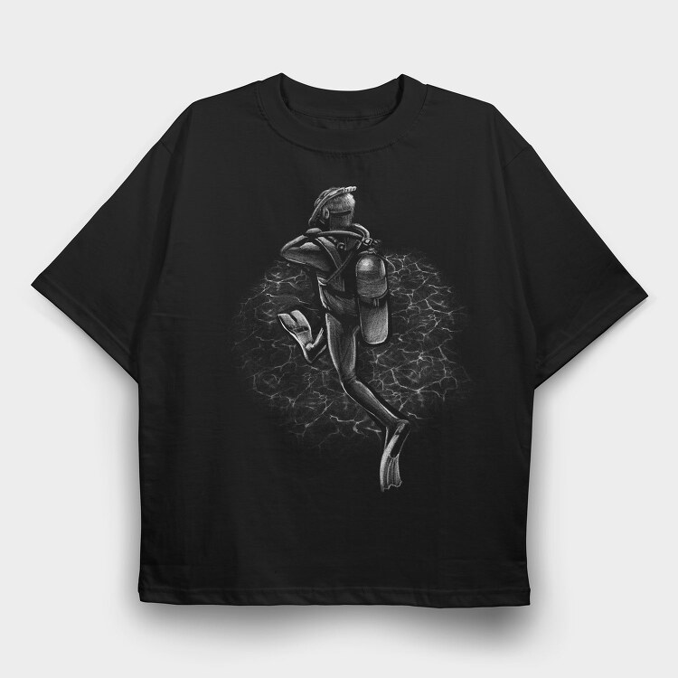 Scuba Diver Monochrome, Tricou Oversize Barbati (Unisex)