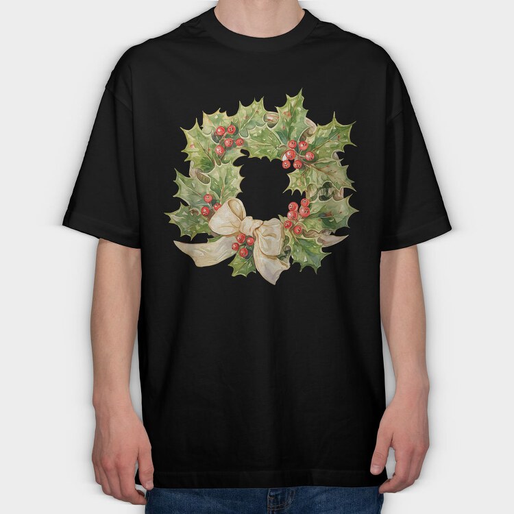 Holly Wreath Bow, Tricou Oversize Barbati (Unisex)