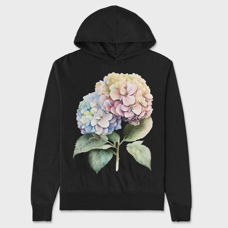 Hydrangea Flowers Watercolor, Hanorac Oversize Barbati (Unisex)