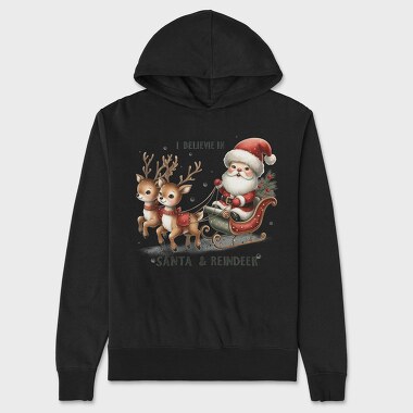 I Believe In Santa Reindeer, Hanorac Oversize Barbati (Unisex)