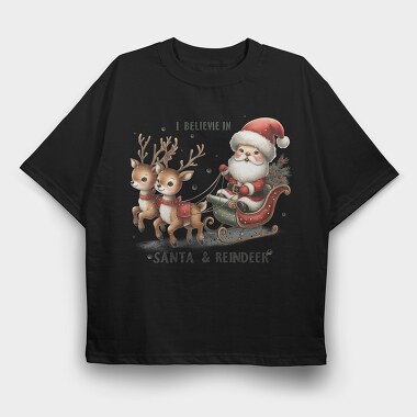 I Believe In Santa Reindeer, Tricou Oversize Barbati (Unisex)