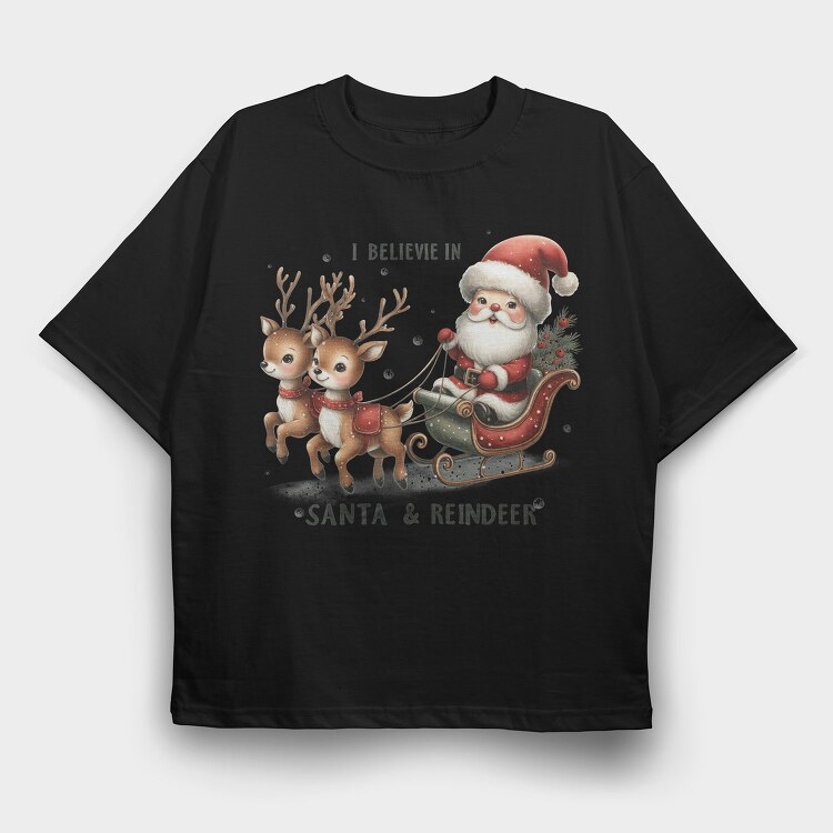 I Believe In Santa Reindeer, Tricou Oversize Barbati (Unisex)