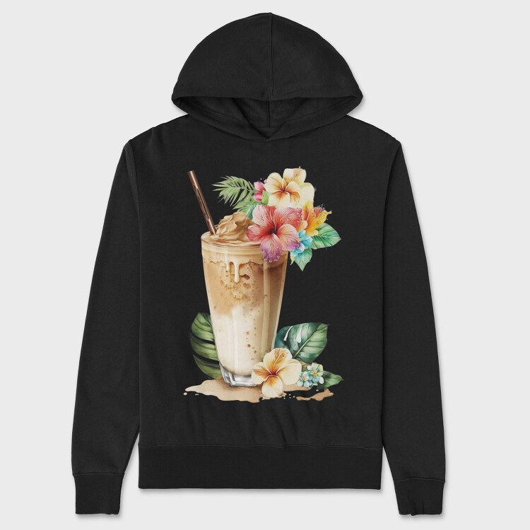 Iced Coffee Tropical Flowers, Hanorac Oversize Barbati (Unisex)