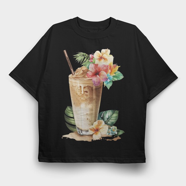 Iced Coffee Tropical Flowers, Tricou Oversize Barbati (Unisex)