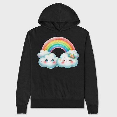 Kawaii Rainbow Clouds, Hanorac Oversize Barbati (Unisex)