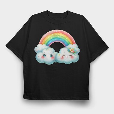 Kawaii Rainbow Clouds, Tricou Oversize Barbati (Unisex)