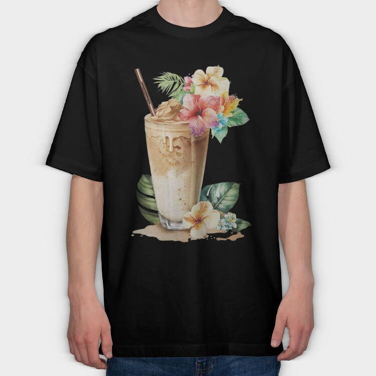 Iced Coffee Tropical Flowers, Tricou Oversize Barbati (Unisex)