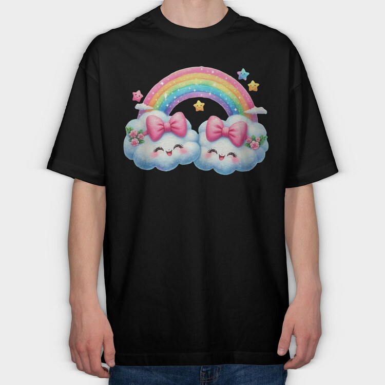 Kawaii Cloud Rainbow, Tricou Oversize Barbati (Unisex)