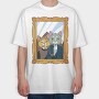 American Gothic Cat Farmer, Tricou Oversize Barbati (Unisex)