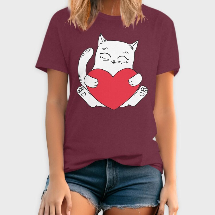 Cat Holding Heart, Tricou Barbati (Unisex)