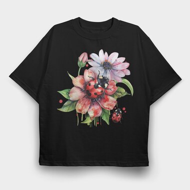 Ladybug Flower Bouquet, Tricou Oversize Barbati (Unisex)