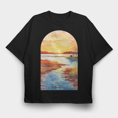 Lake Sunset Vintage, Tricou Oversize Barbati (Unisex)