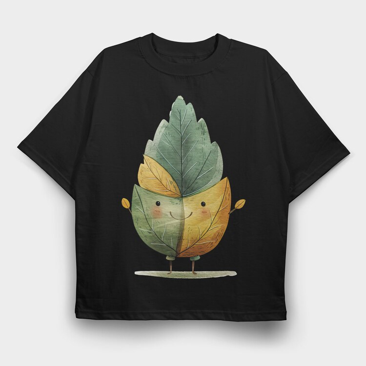 Leaf Character Clipart, Tricou Oversize Barbati (Unisex)