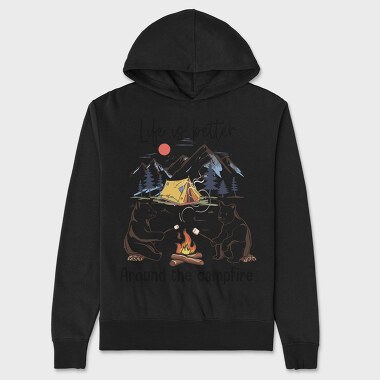 Life Is Better Camping Bear Campfire, Hanorac Oversize Barbati (Unisex)