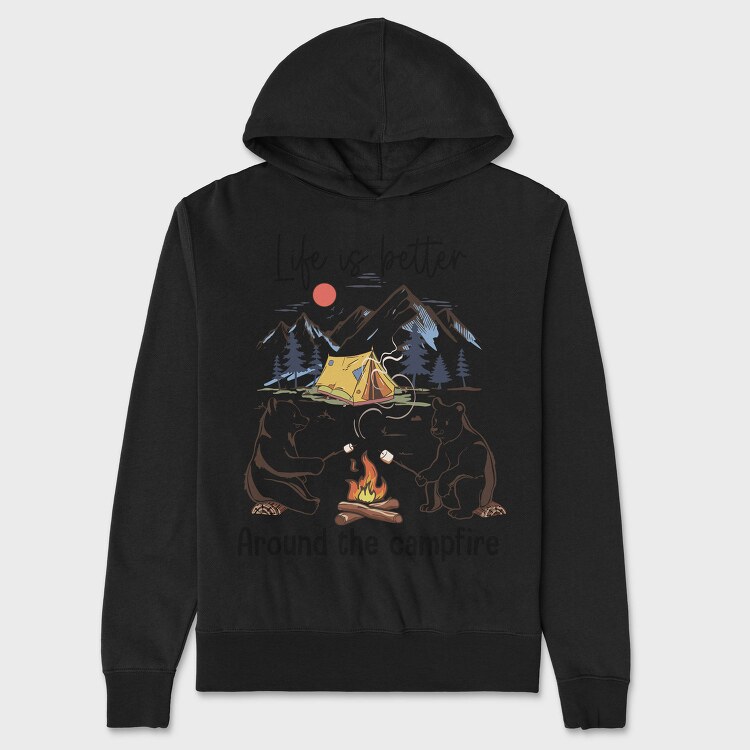 Life Is Better Camping Bear Campfire, Hanorac Oversize Barbati (Unisex)