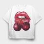 Lips Cherries Bite, Tricou Oversize Barbati (Unisex)
