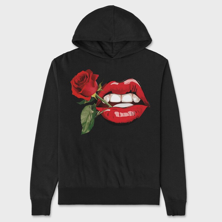Lips Rose Bite, Hanorac Oversize Barbati (Unisex)