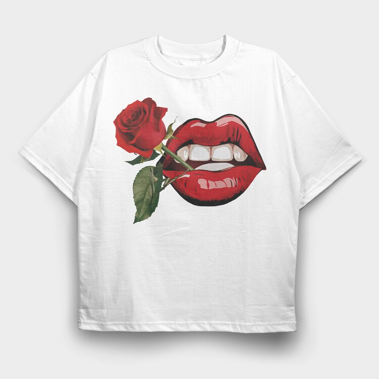 Lips Rose Bite, Tricou Oversize Barbati (Unisex)