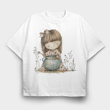 Little Girl Cooking, Tricou Oversize Barbati (Unisex)