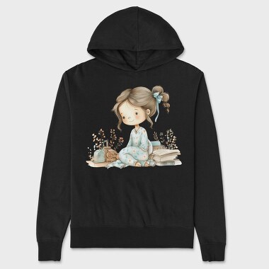 Little Girl Reading Books, Hanorac Oversize Barbati (Unisex)