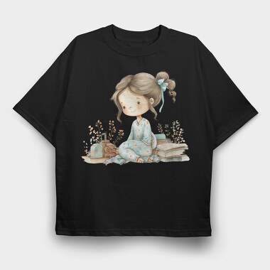 Little Girl Reading Books, Tricou Oversize Barbati (Unisex)