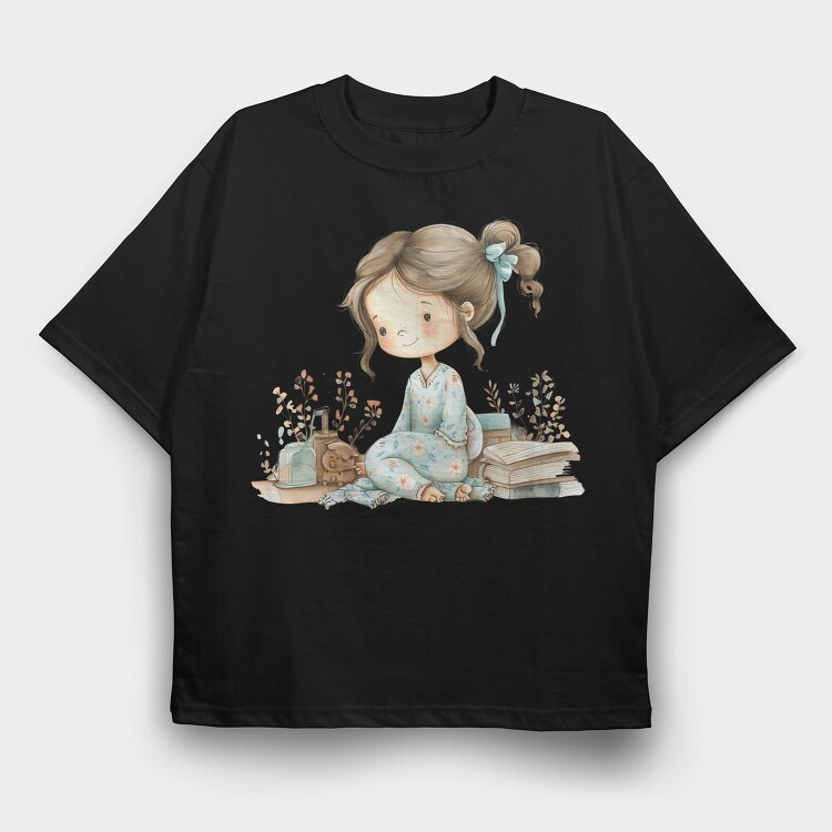 Little Girl Reading Books, Tricou Oversize Barbati (Unisex)