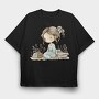 Little Girl Reading Books, Tricou Oversize Barbati (Unisex)